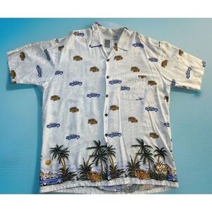 Ocean Current Button Shirt Men's Size‎ XL Cream Classic Cars Short Sleeve Pocket